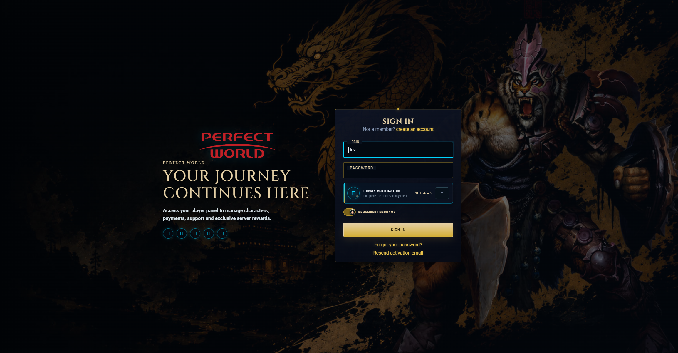 Painel do Jogador Perfect World